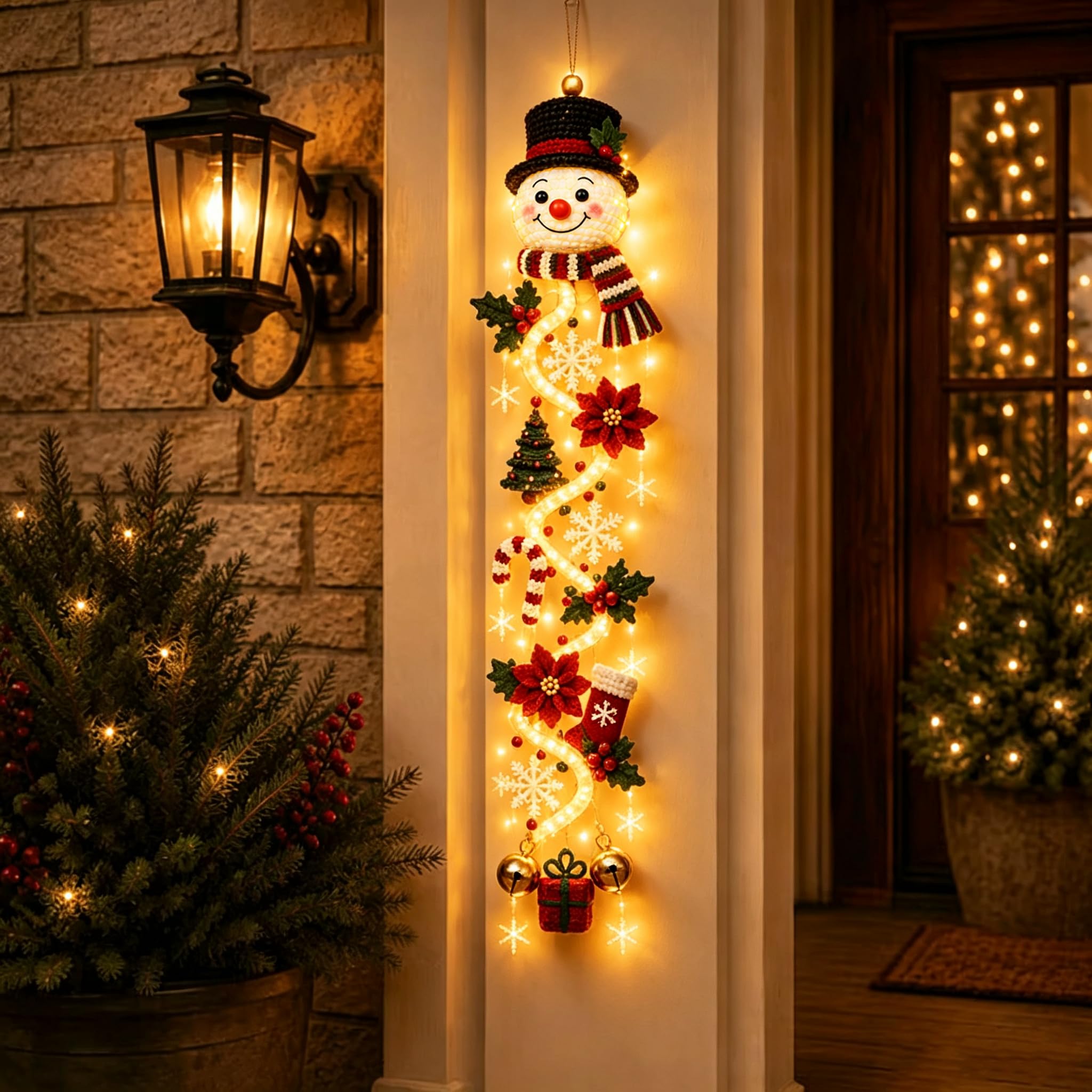 Glowing Christmas Door Hanger, 6 Festive Lighted Vertical Holiday Decor