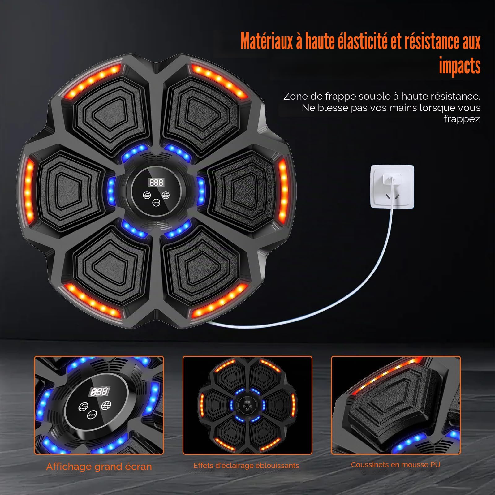 Machine de boxe musicale pour adultes, 9 vitesses, avec gants de boxe, affichage LED, installation murale, compatible Bluetooth, réglage de la vitesse