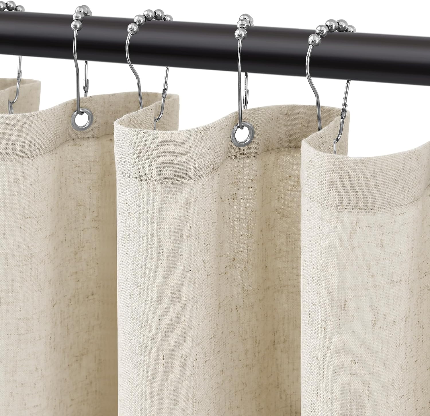 Jowels Natural Linen Fabric Shower Curtains for Bathroom, 72x72