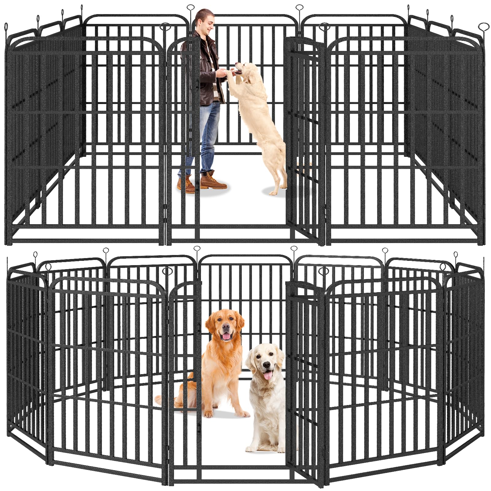 Kfvigoho Heavy Duty Dog Playpen: 12 Steel Panels 47" Height, Square Steel Pipe with Reinforced Crossbars, 27FT 57 Sq.ft Portable Fence for Yard RV