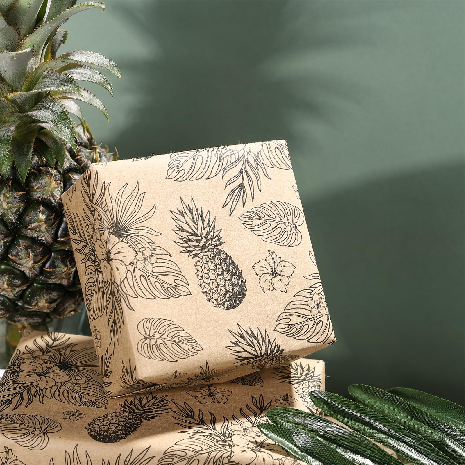 Garbendy Rouleau De Papier Cadeau En Forme D'ananas – Motif Feuille D'or Avec Lignes De Coupe Pour Anniversaires, Vacances, Mariages, Fêtes Prénatales – 43,2 Cm X 9,1 M – Papier Cadeau Brillant