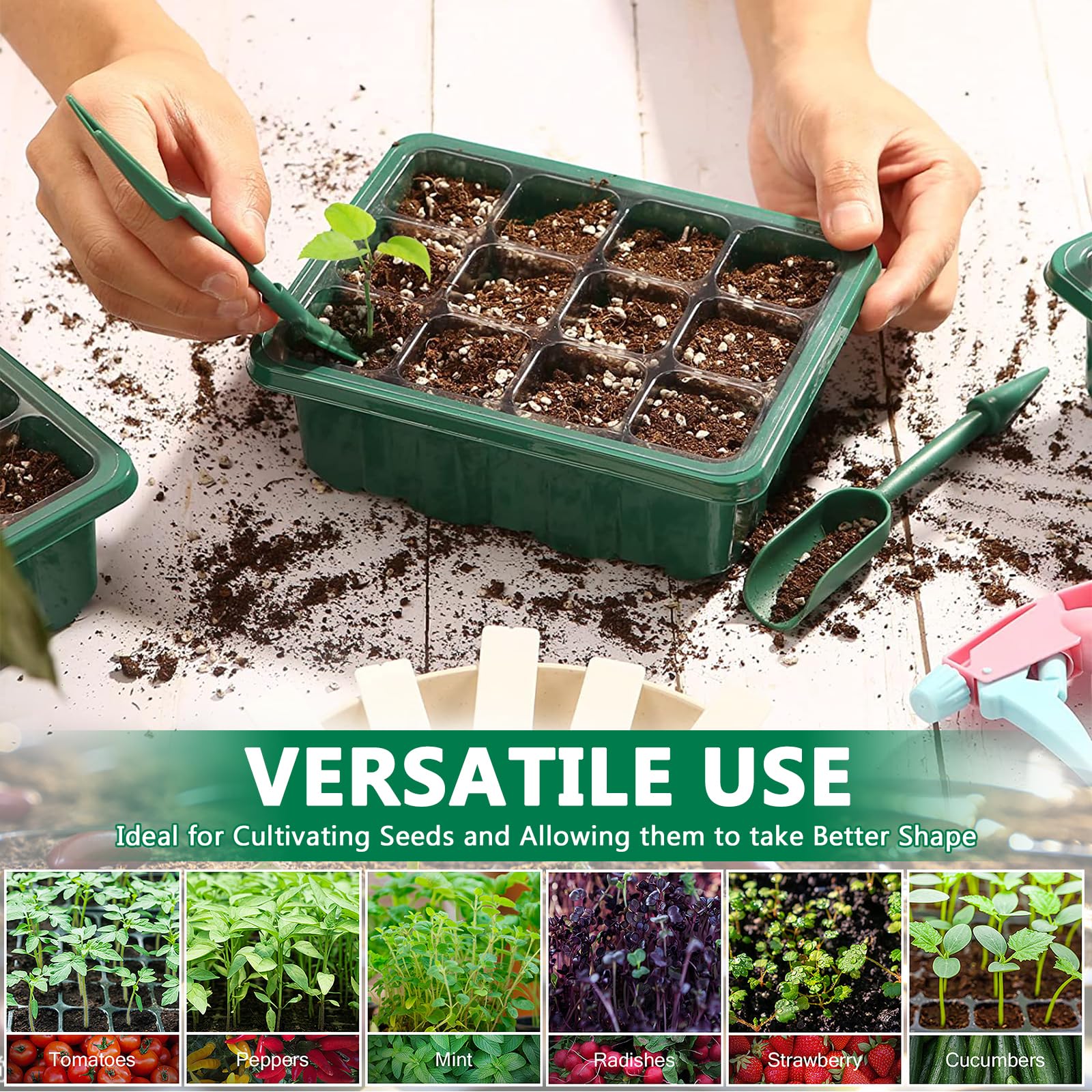 MOYKSRR Vassoi per semi, Vassoi Semina, 10 Pack 120 Celle Propagator Growing Addensano i Vassoi, Vassoi per Piante con Cupole Ventilate, per Germinazione, Strumento di Coltivazione in Mini Serra