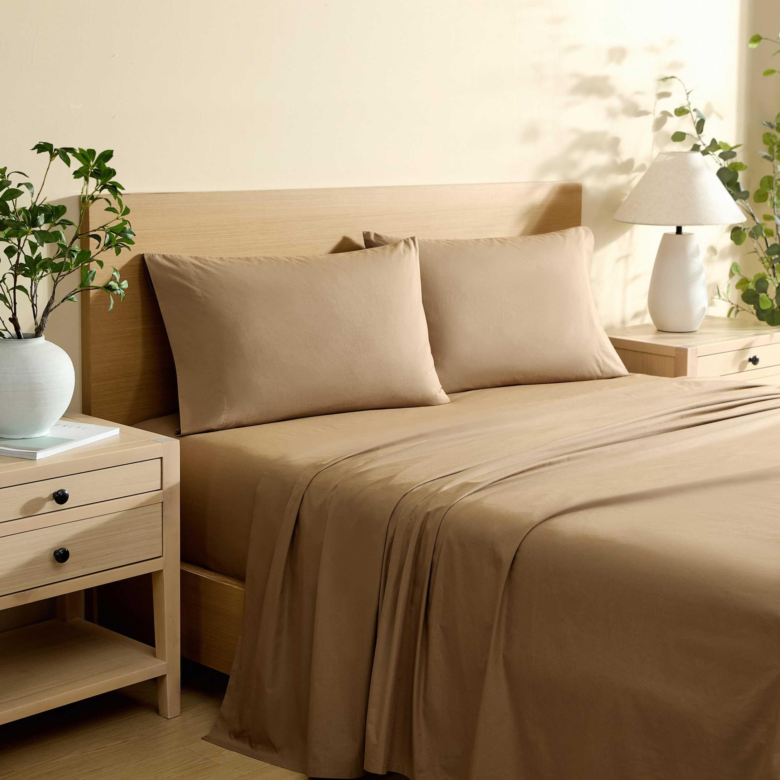 Nautica - King Bed Sheets, Lightweight Cotton Percale Bedding Set with Matching Pillowcases, Crisp & Cool, Oeko-Tex Certified (Bayview Solid Brown)