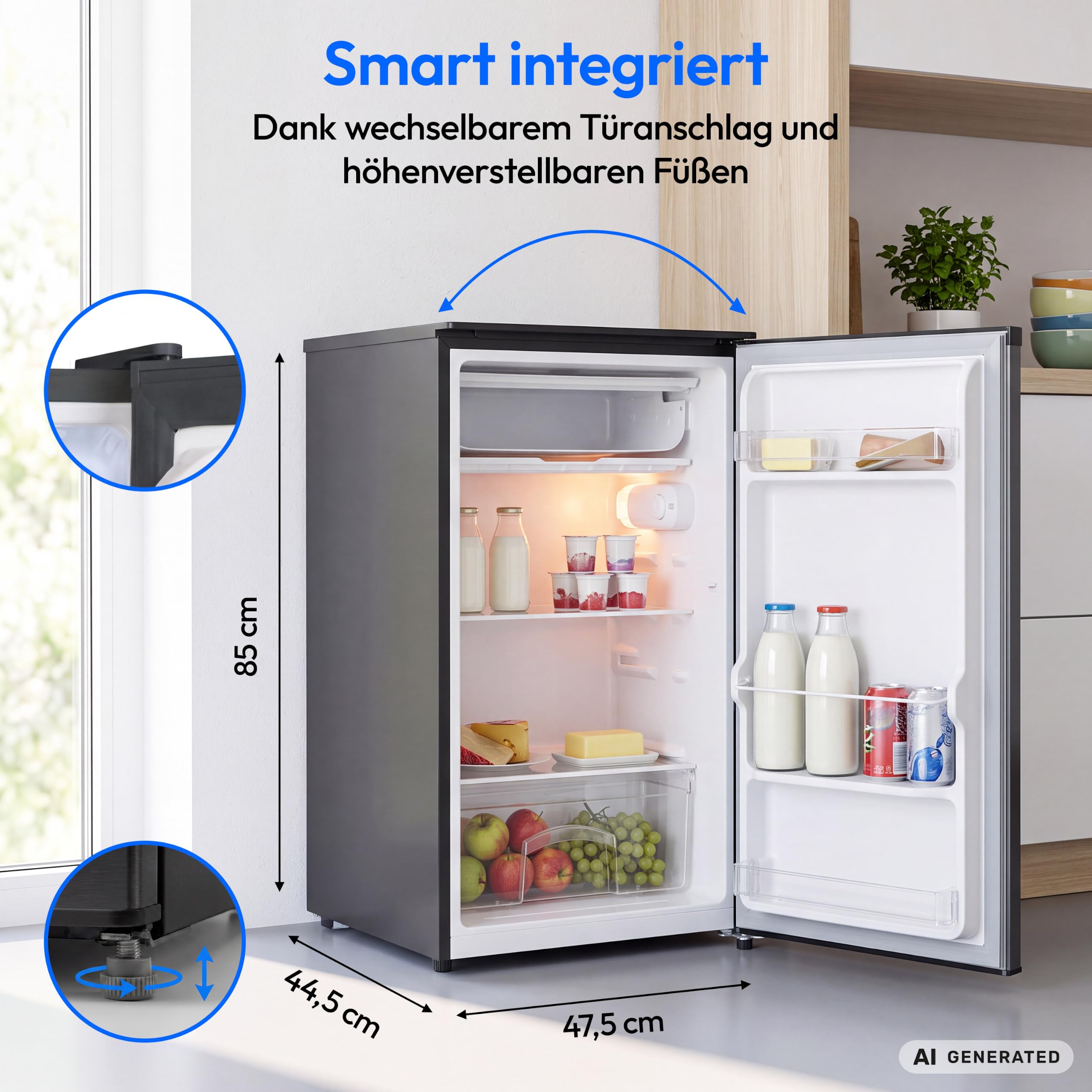 MEDION Kühlschrank mit Gefrierfach 90 Liter - MD370033 - Anthrazit