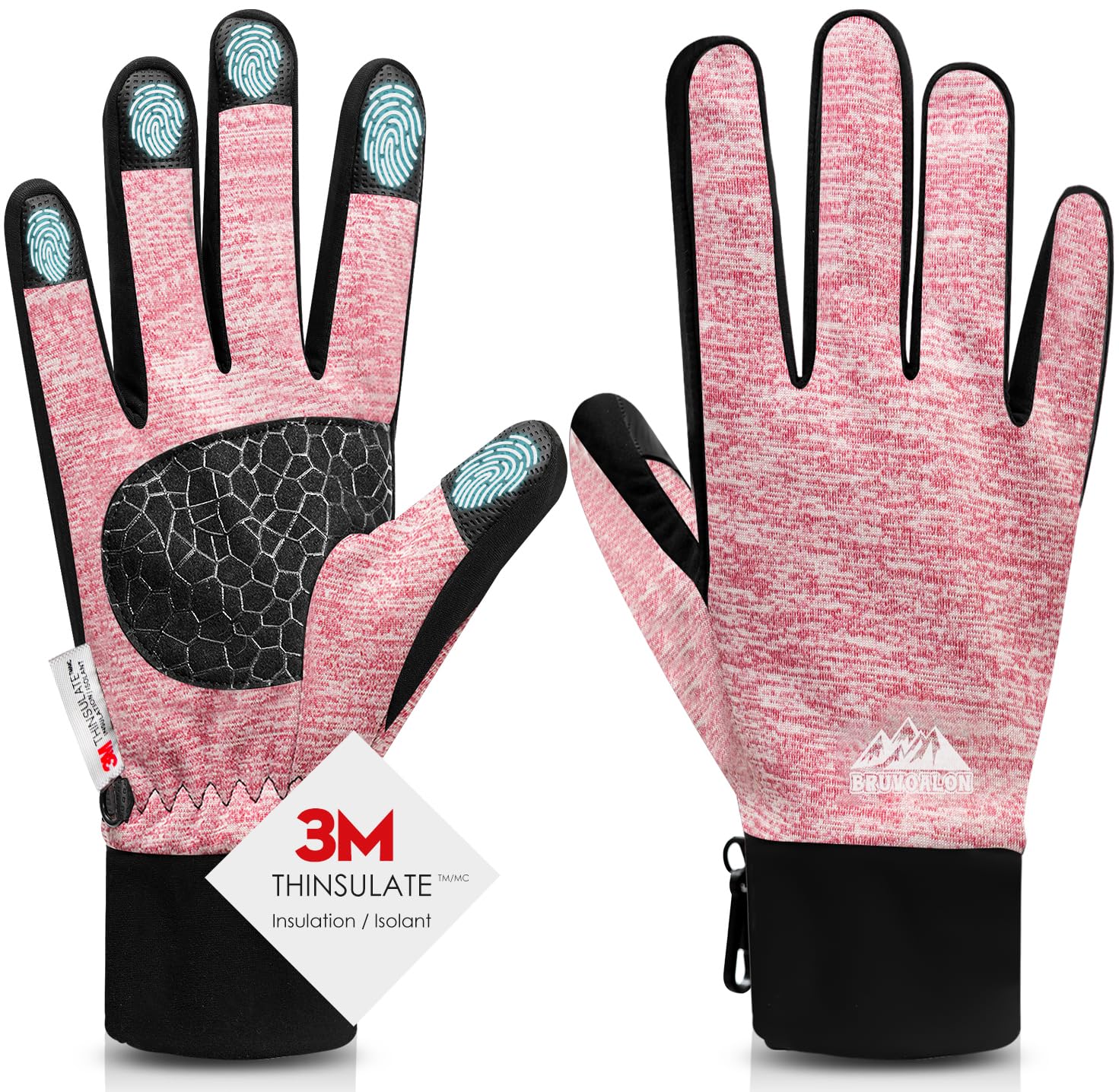 Bruvoalon W429 - Guantes de invierno para mujeres y hombres, aislamiento térmico 3M y revestimiento resistente al viento, pantalla táctil, antideslizantes para esquí, correr, ciclismo, senderismo