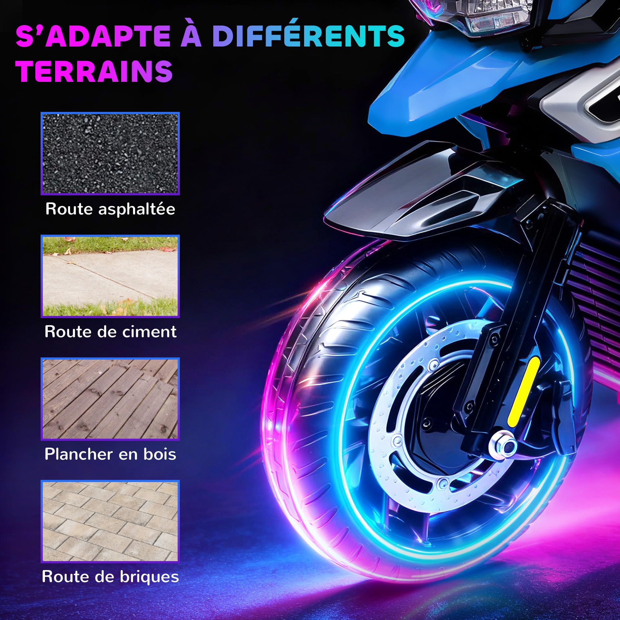 AIYAPLAY Elektro-Kinder-Motorrad 6V Stützräder 18-36M Blau