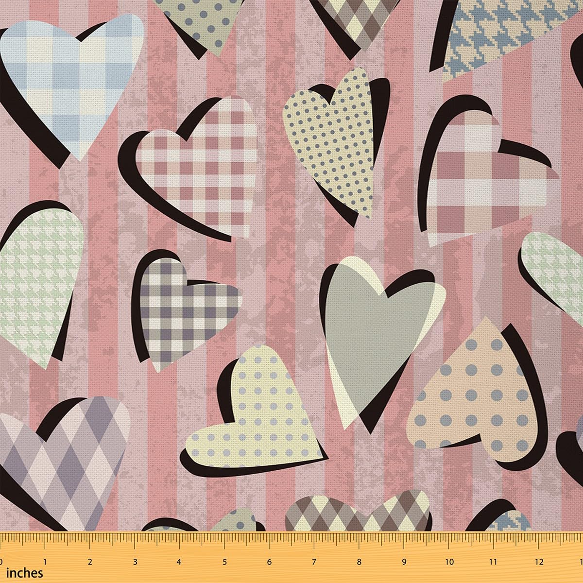 3D Love Hearts Fabric by The Yard, Stripes Checkers DIY Art Waterproof,Colorful Polka Dots Decorative Waterproof Outdoor Fabric,Women Girls Valentine's Day Upholstery Fabric,10 Yards