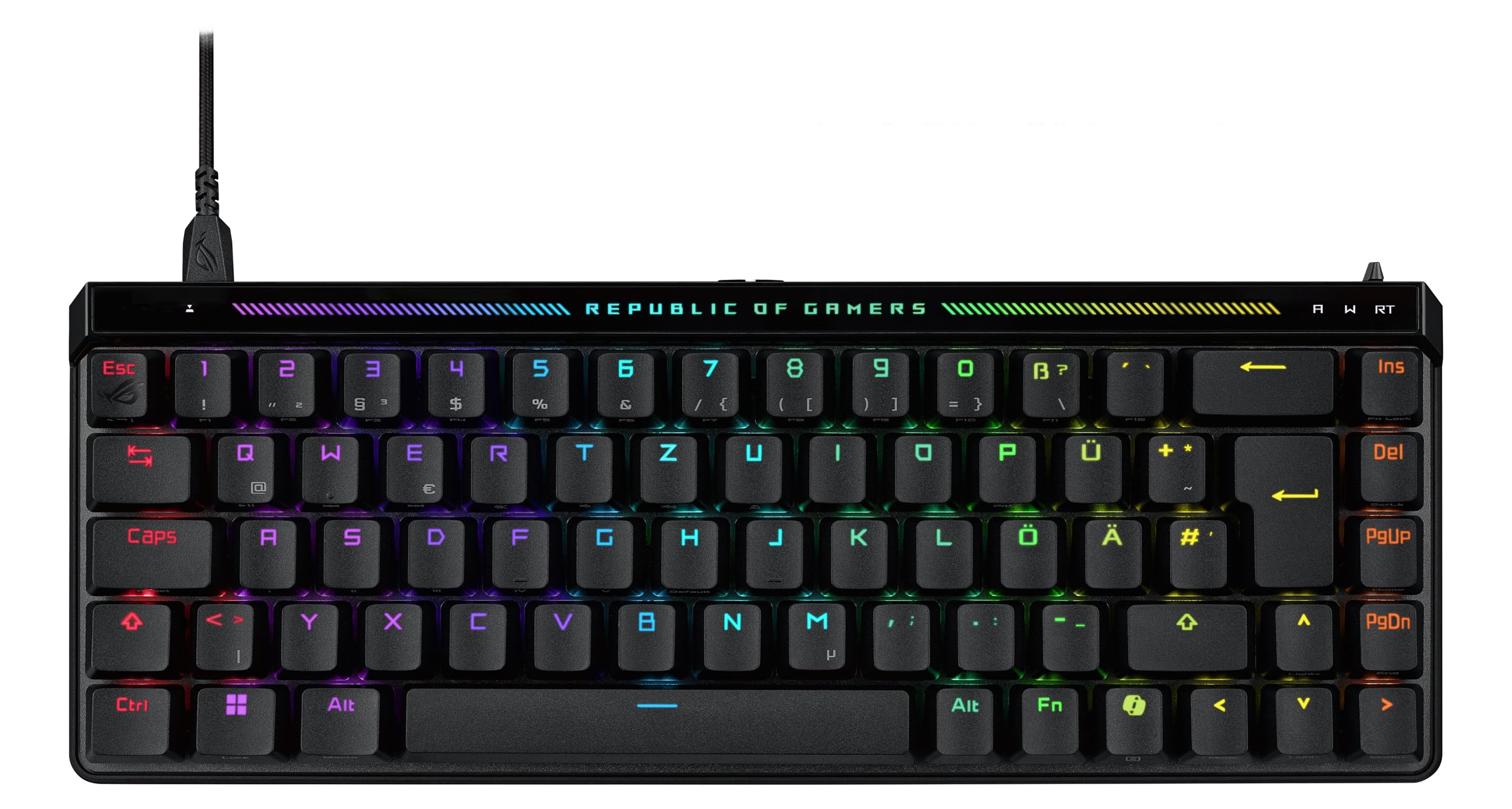 ASUS ROG Falchion Ace HFX Analogue Gaming Keyboard (DE QWERTZ Layout, 65% Form Factor, ROG HFX Magnetic Switches, Rapid Trigger Toggle Speed, Speed Tap Mode, Touch Panel, 8000 Hz, 2 x Type-C Ports)