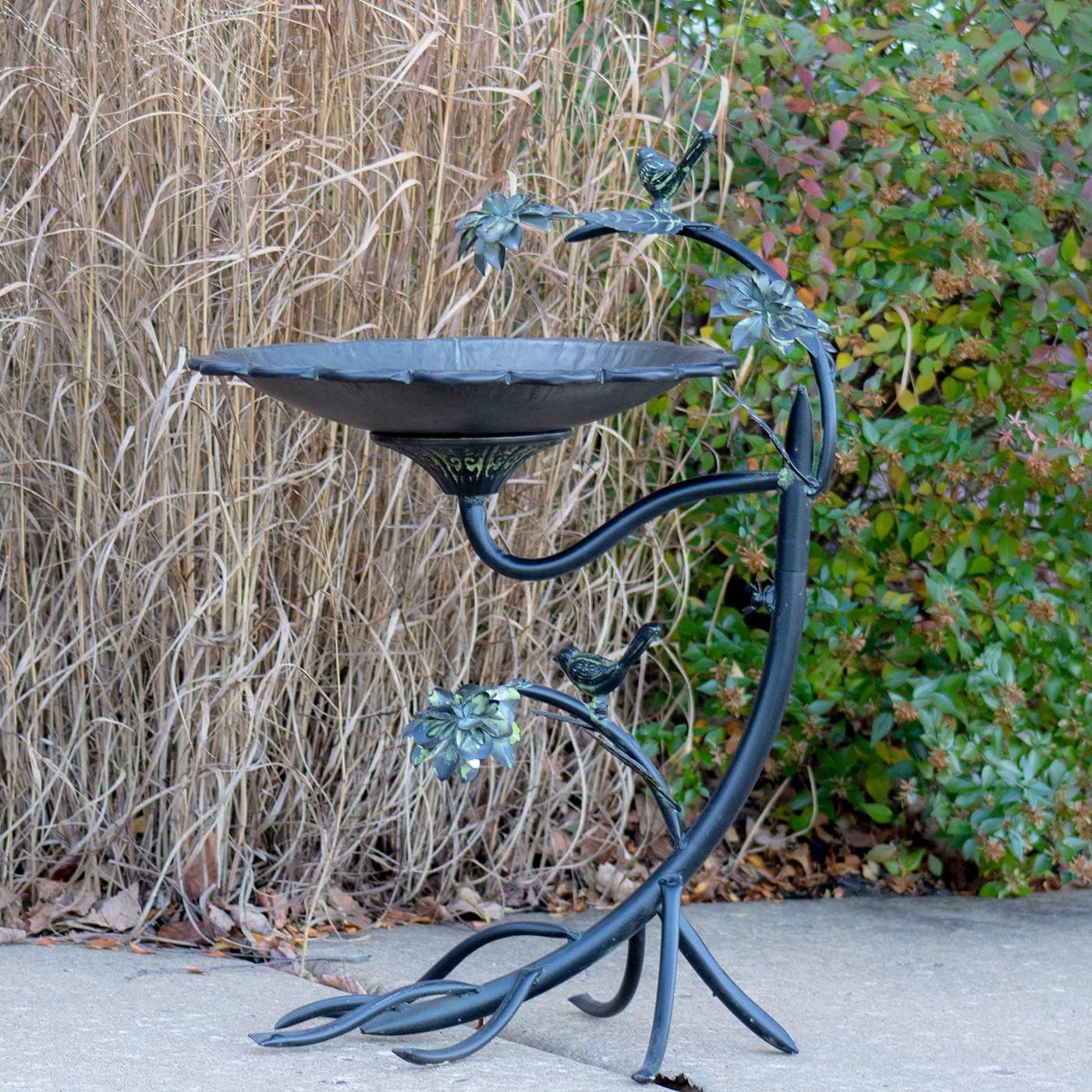 Zaer Ltd. Scallop Edge Metal Birdbath on Curved Branch Stand (Galvanized Color)