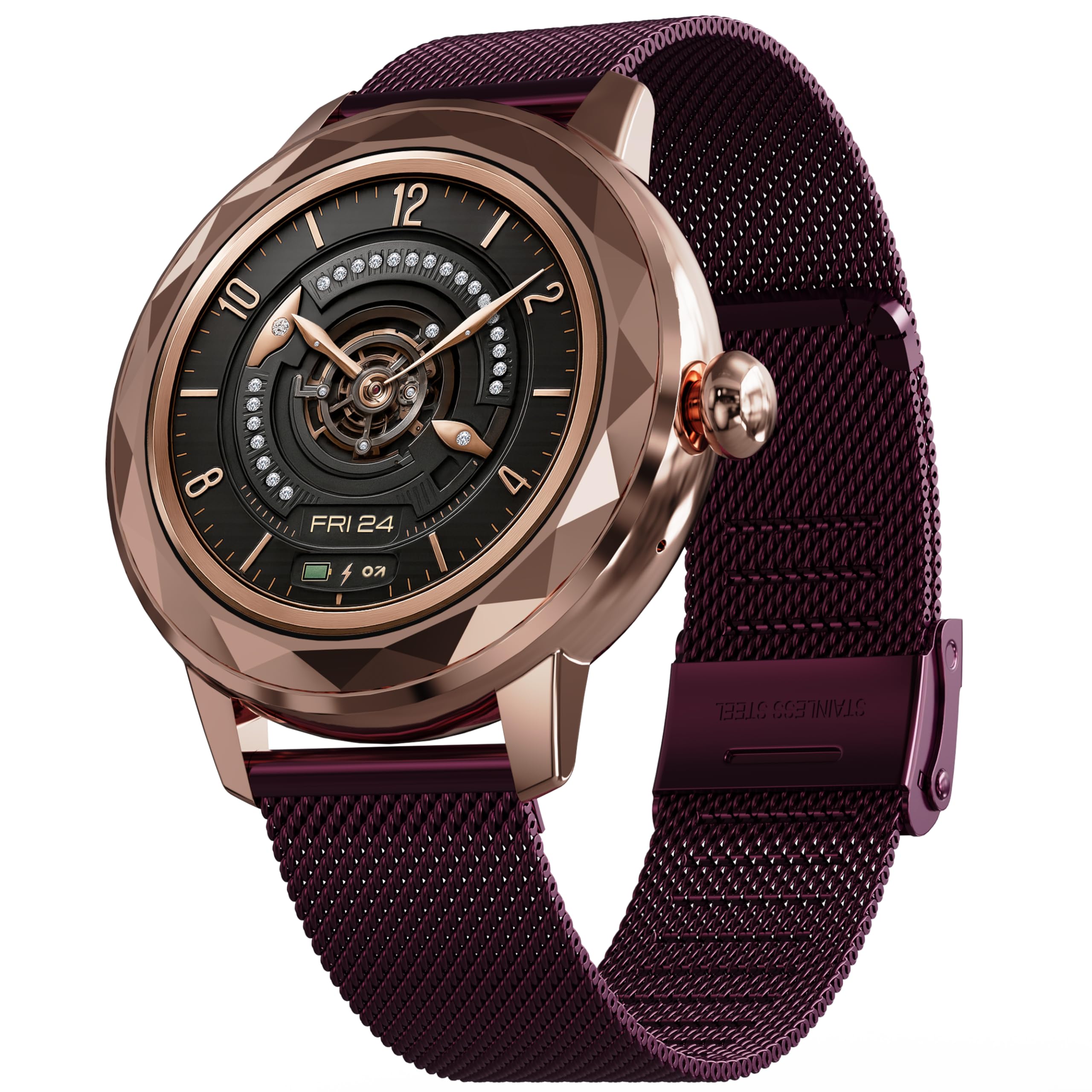 Newly Launched Alora Smart Watch 1.19'' AMOLED Display, BT Calling, Rotating Bezel, 150+Watchfaces, 800 Nits Brightness, AI Voice Assistant, SpO2 Monitoring, 120+ Sports Mode (Red Wine)-image-46