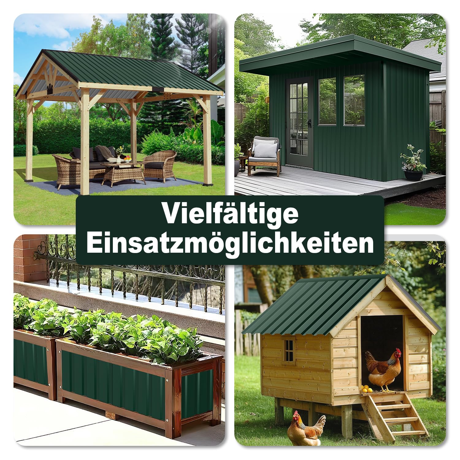 Set di 24 lamiere trapezoidali da 115 x 45 cm (circa 12,4 m²), per tetto, capanno da giardino e terrazza, lamiera zincata da 0,25 mm, robusta lamiera profilata, con guanti antitaglio (verde)