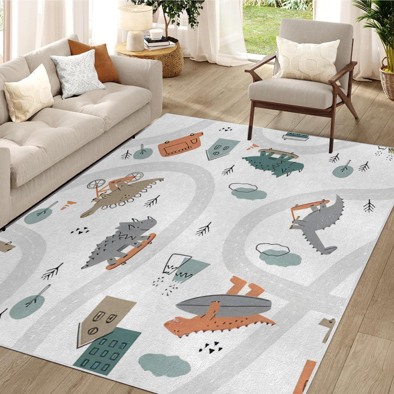 dyausi Cartoon Dinosaur Rug 60x90cm, Washable House Animals Rug, Cute Kid Area Rugs Home Decor, Non Slip Small Door Mats Indoor, Soft Short Pile Carpet for Entrance Bathroom Bedroom Kitchen