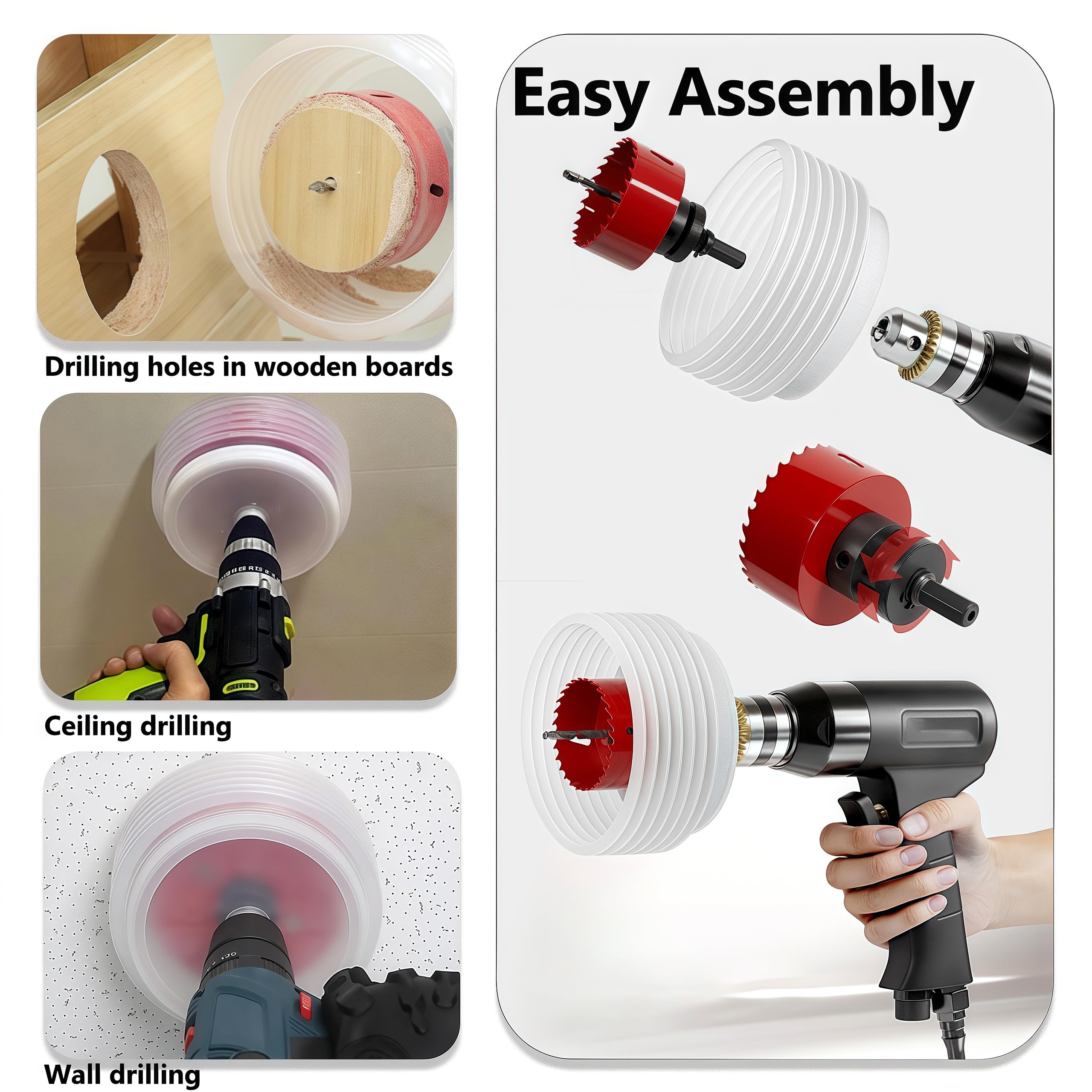 Hole Saw Sets, 30mm-100mm Holesaw Set including Dust Catcher & Hex Shank, 6-Piece M42 Bi-Metal Hole Cutter Set - Image 2