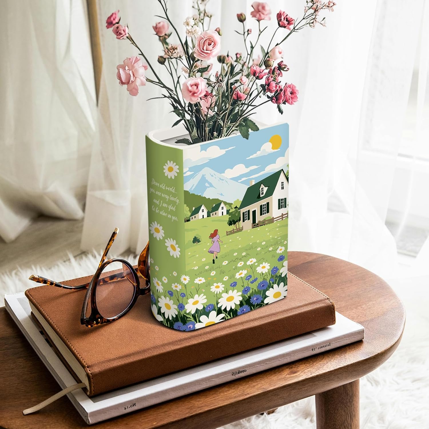 Large Ceramic Book Vase for Flowers Book-Shaped Decorative Vase Bookshelf Decor Unique Vases for Home Bedroom Office Decor - Anne of Green Gables