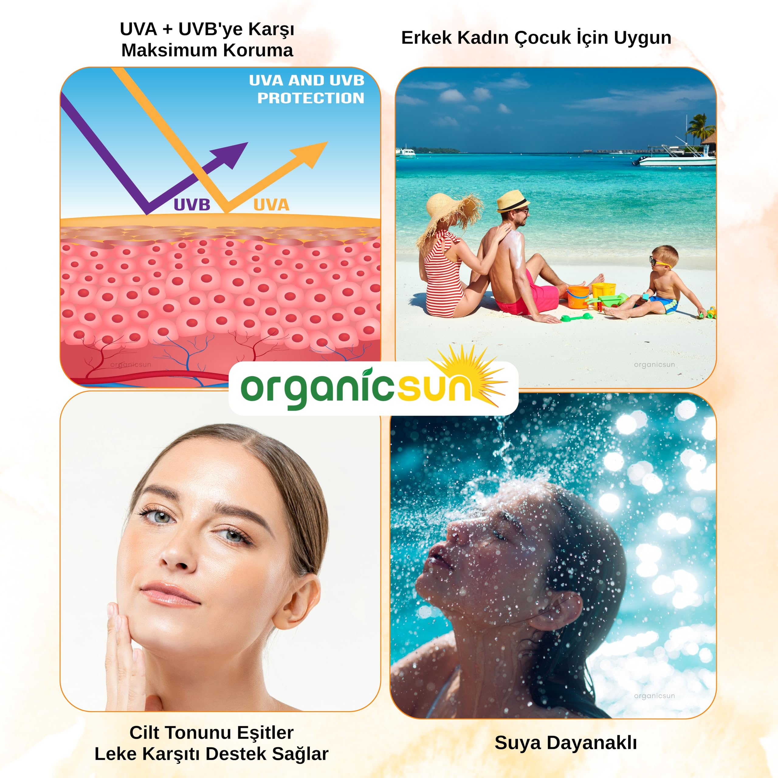 Organicsun Spf 50+ Yüz ve Vücut Güneş Kremi 100ML – Leke Karşıtı, Yüksek Korumalı, Suya Dayanıklı, Her Cilt tipine uygun, Vegan
