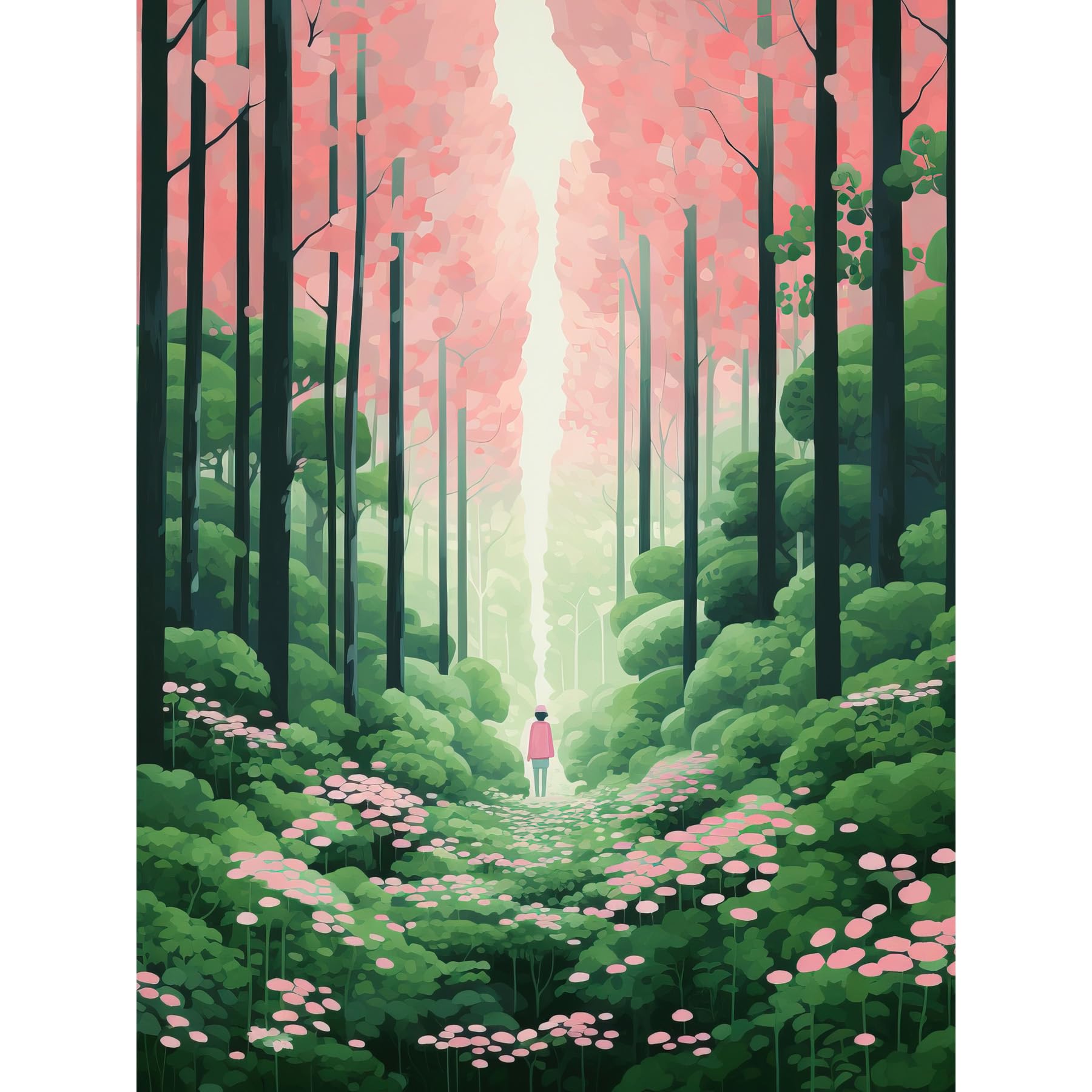 Artery8 Mount Yoshino Cherry Blossom Tree Forest Bright Artwork Baby Pink Green Walk in Nature Trail Extra Large XL Wall Art Poster Print