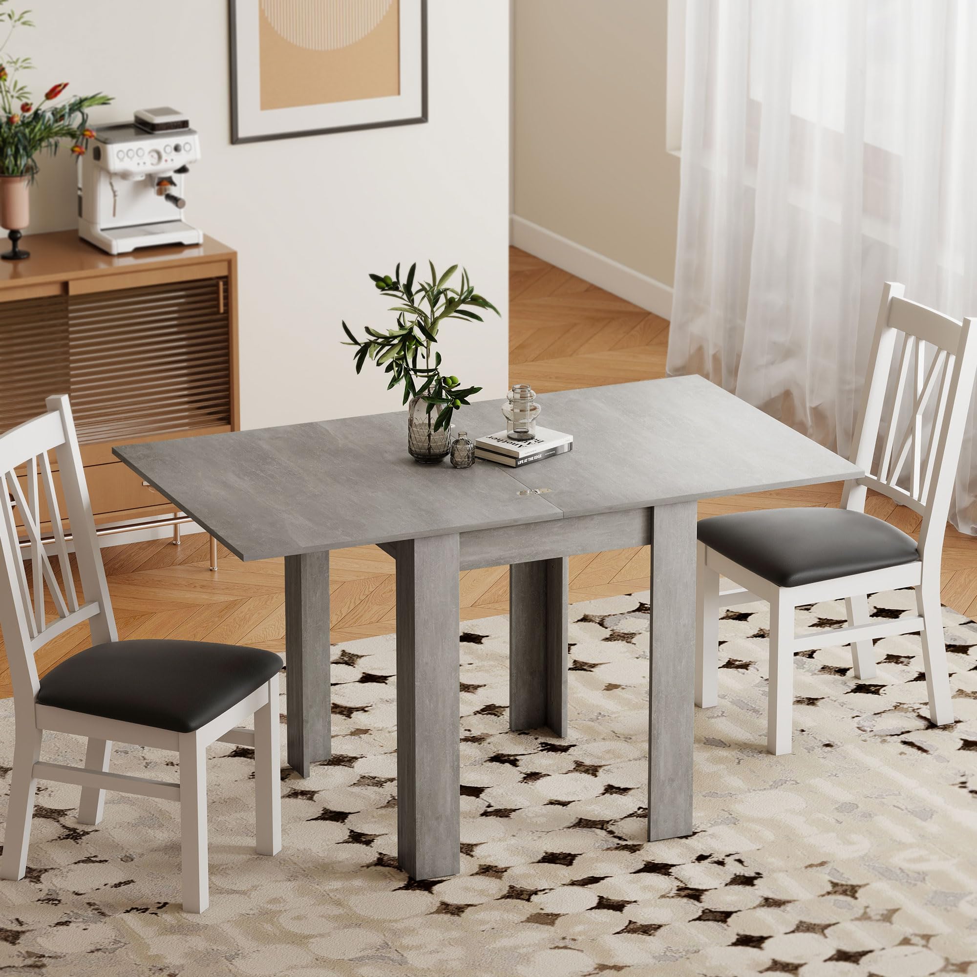 HOMCOM Tavolo da Pranzo Allungabile per 4-6 70-140cm Grigio Effetto Legno | Design Ribaltabile, Rettangolare Salvaspazio, Piedini Antiscivolo, Sala da Pranzo Soggiorno