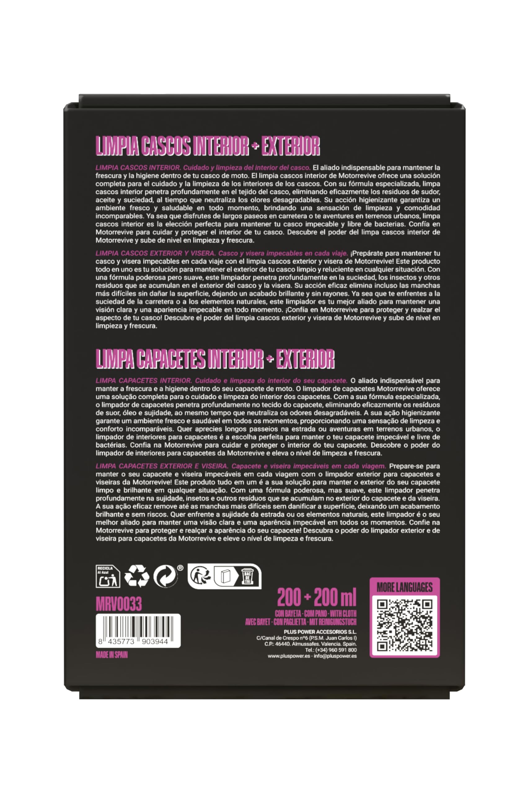 Pack Limpieza de Cascos de Moto 200 + 200 ml. Spray limpiador Interior + Exterior y Visera + Bayeta de Microfibra. Higiene Completa y Cuidado Profesional para Casco de Motocicleta