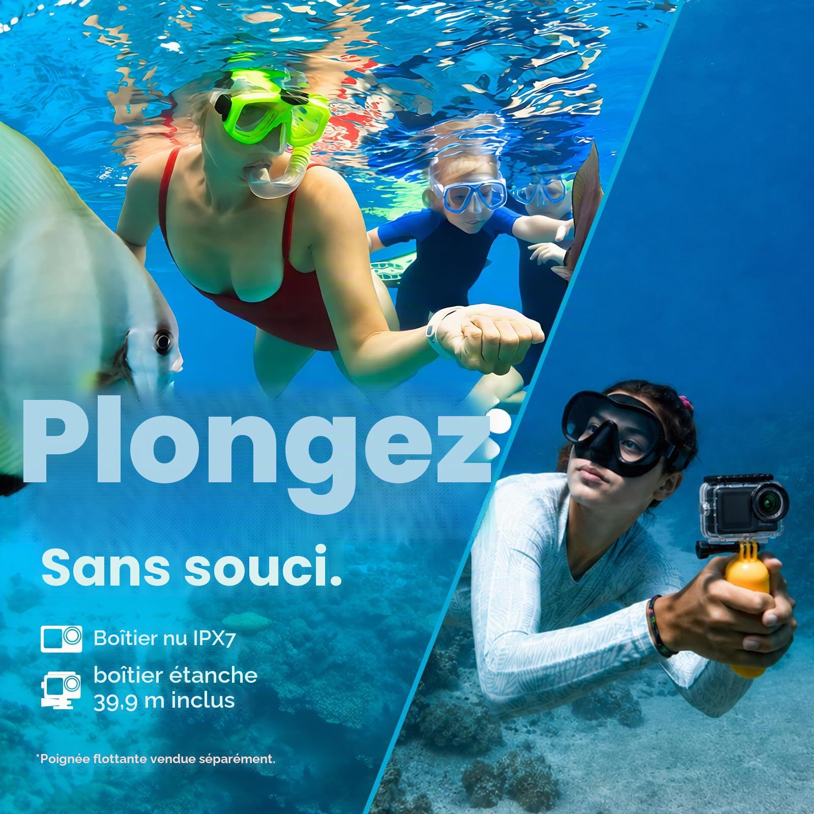 AKASO Brave 7 Caméra Sport 4k 30FPS 20MP WiFi 40M Plongée Écran Tactile IPX7 EIS 2.0 Double Écran 128 Go