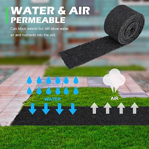 Miniatura 7 de Rollo de mantillo de goma de 140 x 5.5 pulgadas para paisajismo, barrera permanente de mantillo de jardín, rollo de tapete de mantillo de goma