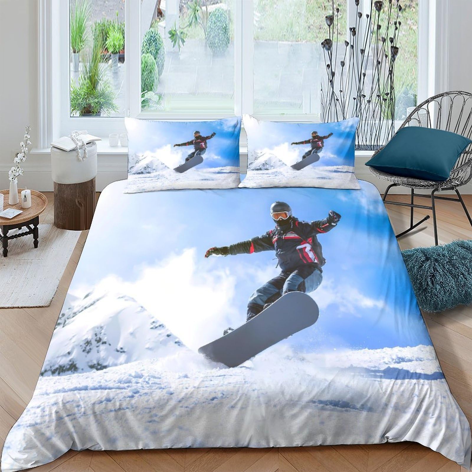 Ctjqhvkz Style-6 3D Printed Snowboard Action Fitted Sheet Microfiber Soft Breathable Mountain Scene Mattress Cover For Bedroom Dorm Decor Single（135X200cm）