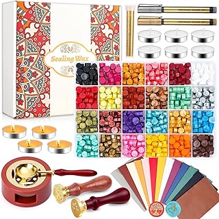 Paxcoo Sealing Wax Kit with Wax Seal Beads, Stamp, Warmer, Spoon, Envelo...