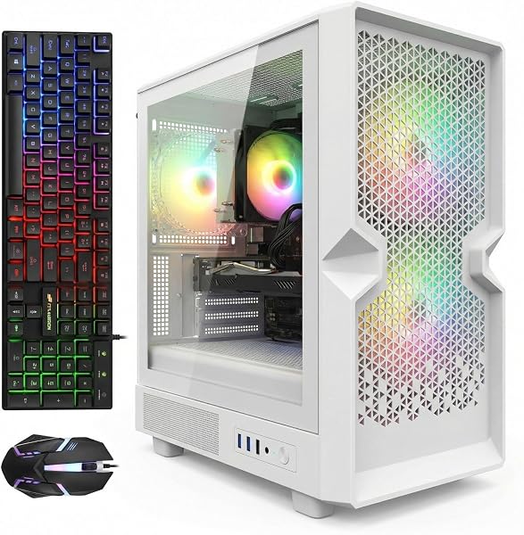 STGAubron Computadora de escritorio para videojuegos, Intel Core i5 hasta 3.6GHz, Radeon RX 590 8G, 16G RAM, 1TB SSD, WiFi 6, BT 5.0, ventilador RGB x 3, Windows 11 Home
