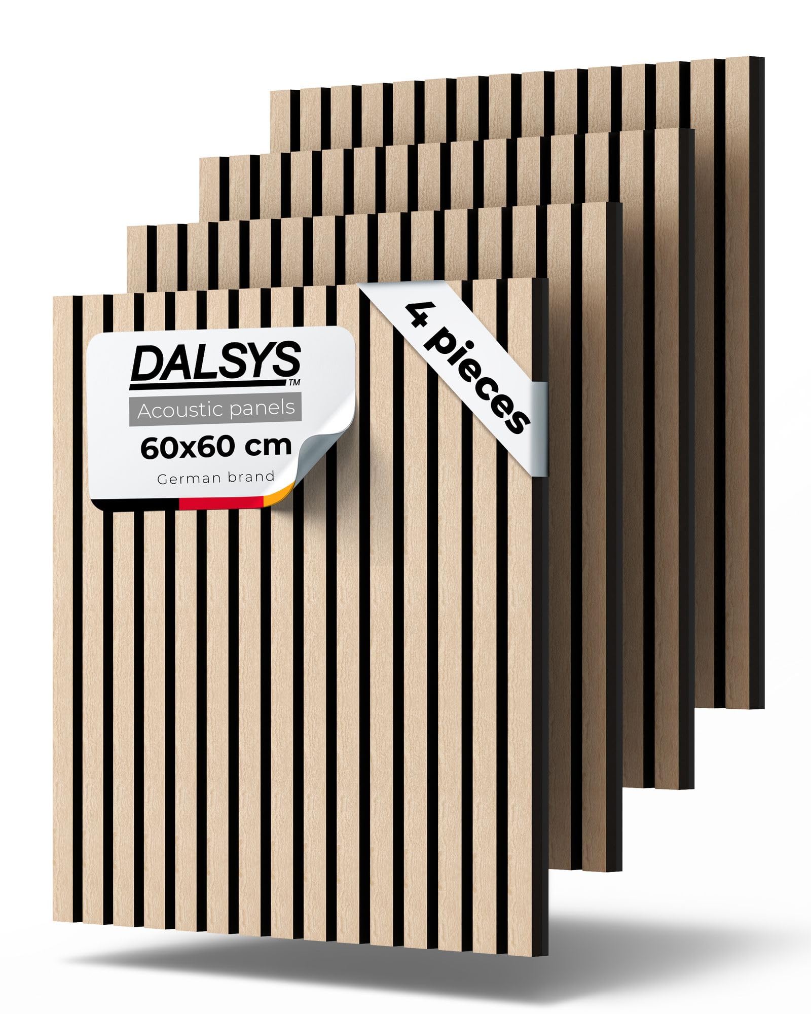 Dalsys Light Oak Pack Of 4 Wooden Acoustic Panels 60 X 60Cm (23.6 X 23.6 In), Wall Cladding, Slat Panels For Improved Acoustics