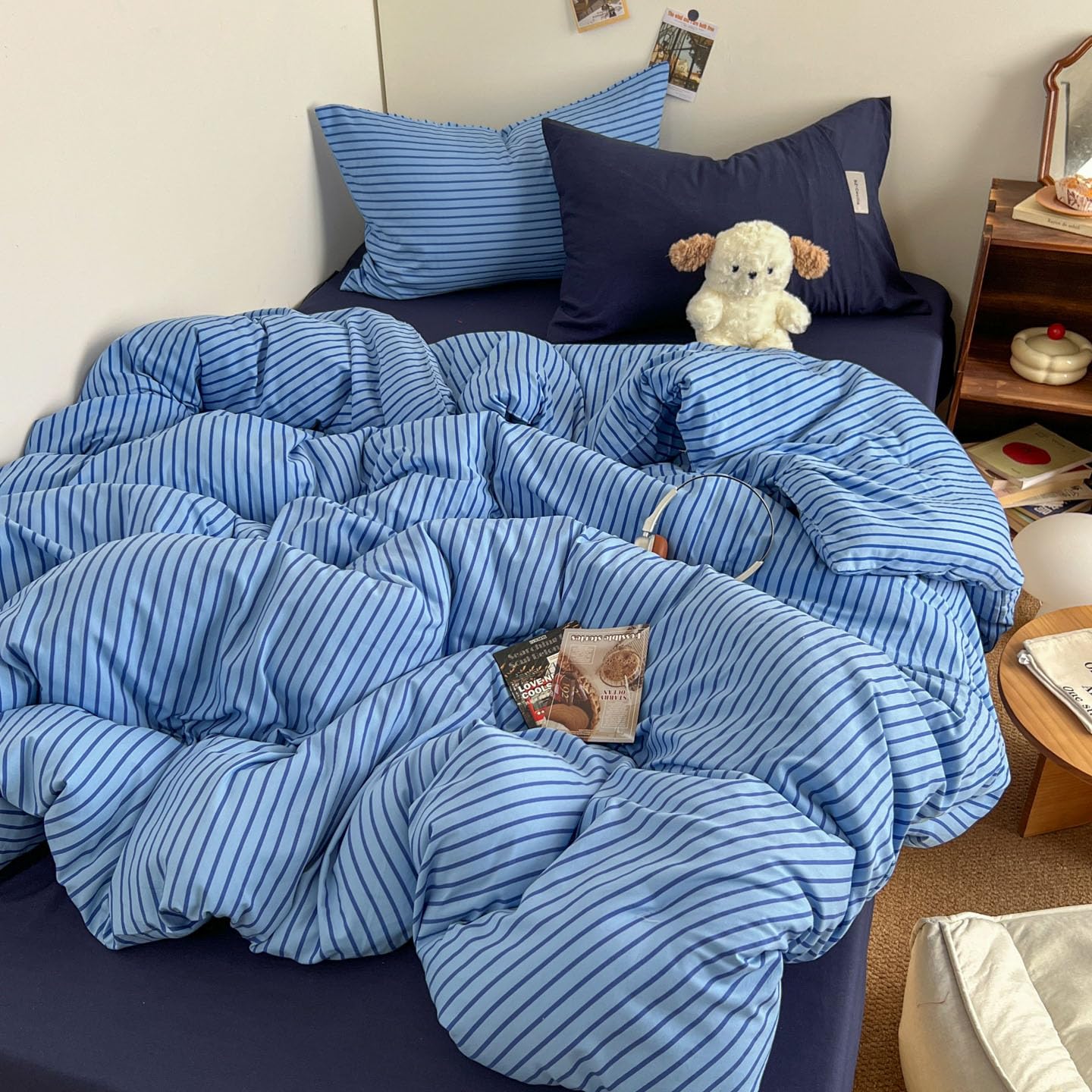 HoBaBa Single Duvet Cover Set Blue Striped Bedding Set Single Bed โ image 1