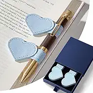 2Pcs Magnetic Leather Bookmarks with Gift Box, Heart-Shaped Magnetic Pen Holder Book Marks Clip Gift for Book Lover Readers Cute Bookmark for Women, Light Blue