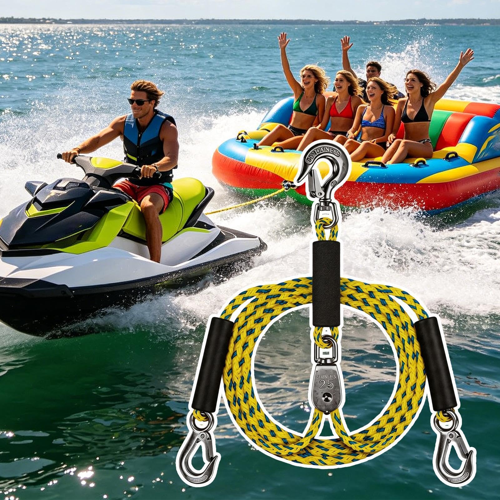 Corda di traino per barca, per sport acquatici, galleggianti, pontoni, barca, fune da traino, per sci marino, piscina, campeggio, canoa, pontone, kayak, pesca