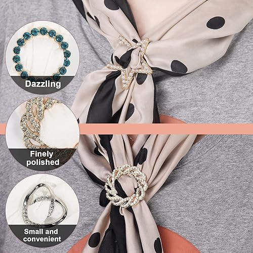 Miniatura 4 de Clips de camiseta 9 piezas, botón anudado de esquina de ropa, moda aleación perla diamantes de imitación círculo clip hebilla camisa redonda bufanda