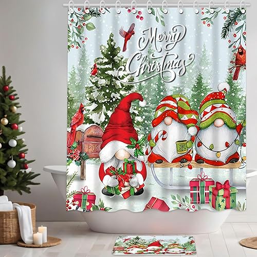 Miniatura 4 de Capoda Juego de 4 cortinas de ducha de baño con 12 ganchos, alfombras de baño antideslizantes, cubierta de tapa de inodoro, tapete de inodoro en U