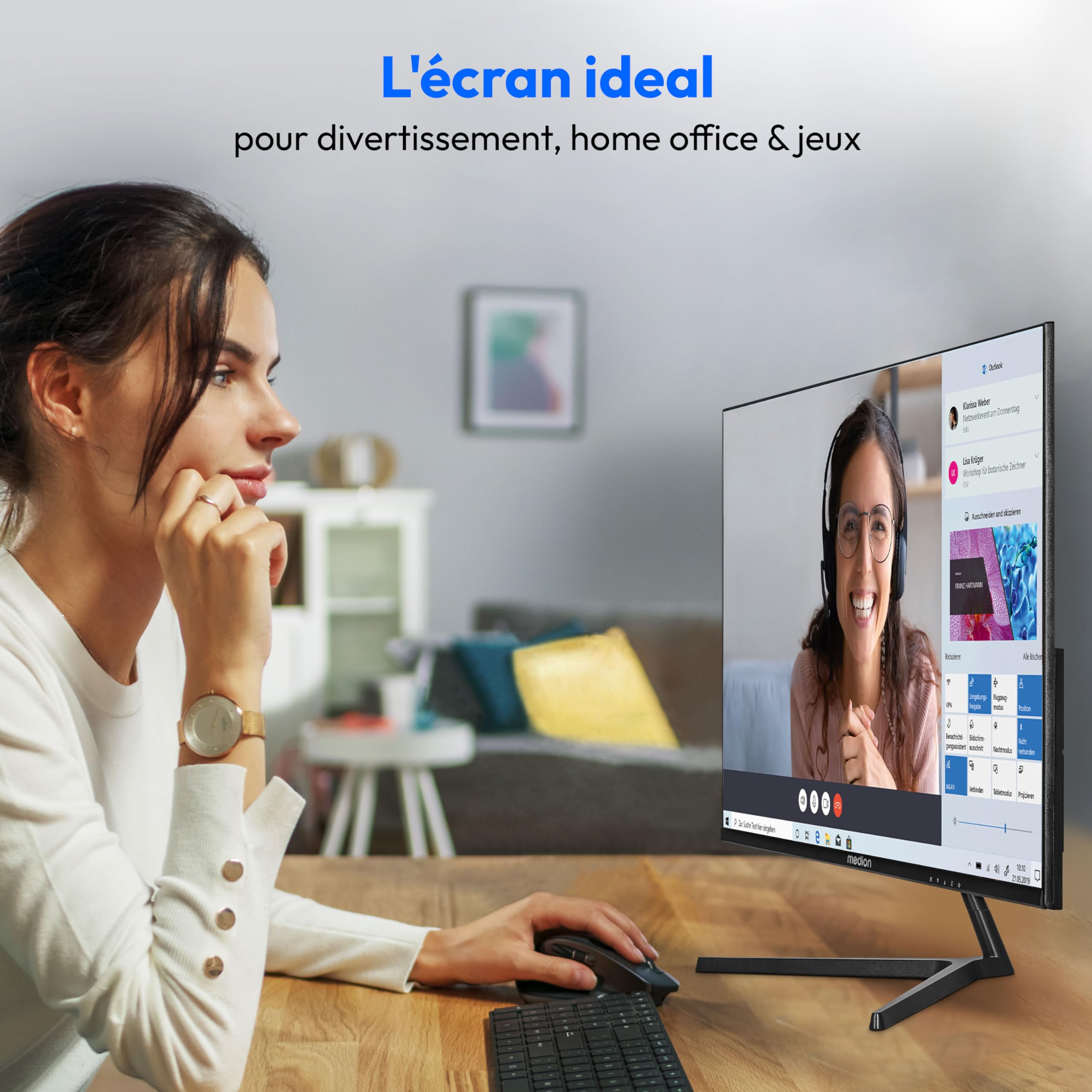 MEDION P52218 (MD 20150) 54,6 cm (22 Pouces) écran Large Full HD (FHD, 16:9, HDMI, VGA, Anti-Scintillement, Anti-Glare, Anti-lumière Bleue, Menu multilingue) Noir