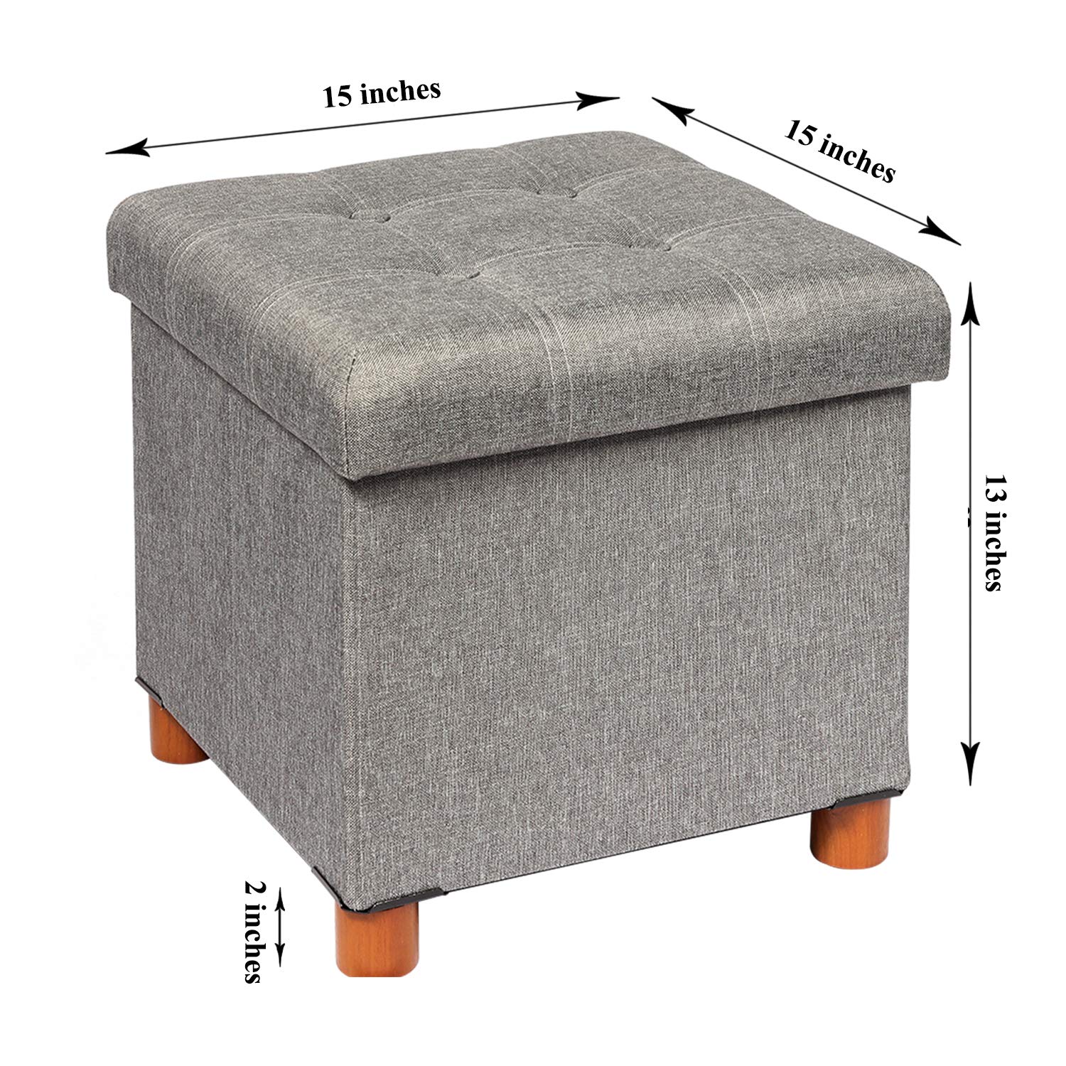 B FSOBEIIALEO Storage Ottoman with Tray, Foot Stools and Ottomans with Legs, Storage Cube Seat Linen Grey 15"