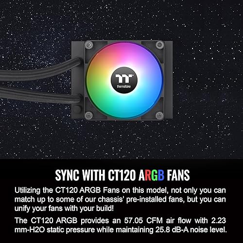Miniatura 5 de Thermaltake TH120 ARGB Motherboard Sync Edition Intel LGA1700 ReadyAM5AMD Sistema de refrigeración líquida todo en uno de 4724in de alta eficiencia
