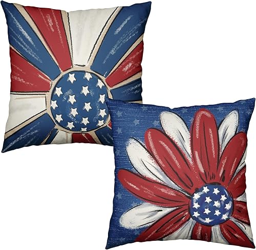 Juego de 2 fundas de almohada para exterior del 4 de julio de 16x16, fundas de almohada patrióticas con estrellas y fuegos artificiales, fundas de