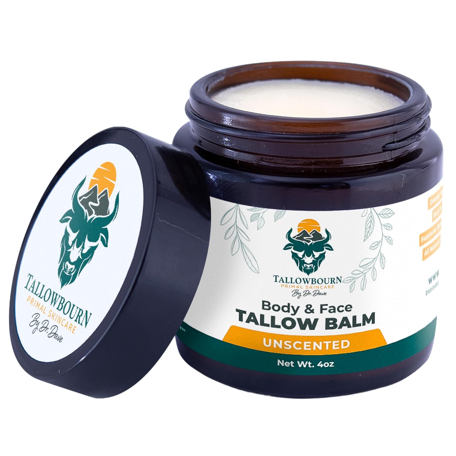Grass Fed Beef Tallow Balm for Face and Body with Shea Butter, Organic Jojoba Oil, Honey, and Beeswax – Beef Tallow for Skin – Unscented Balm – 4 oz
