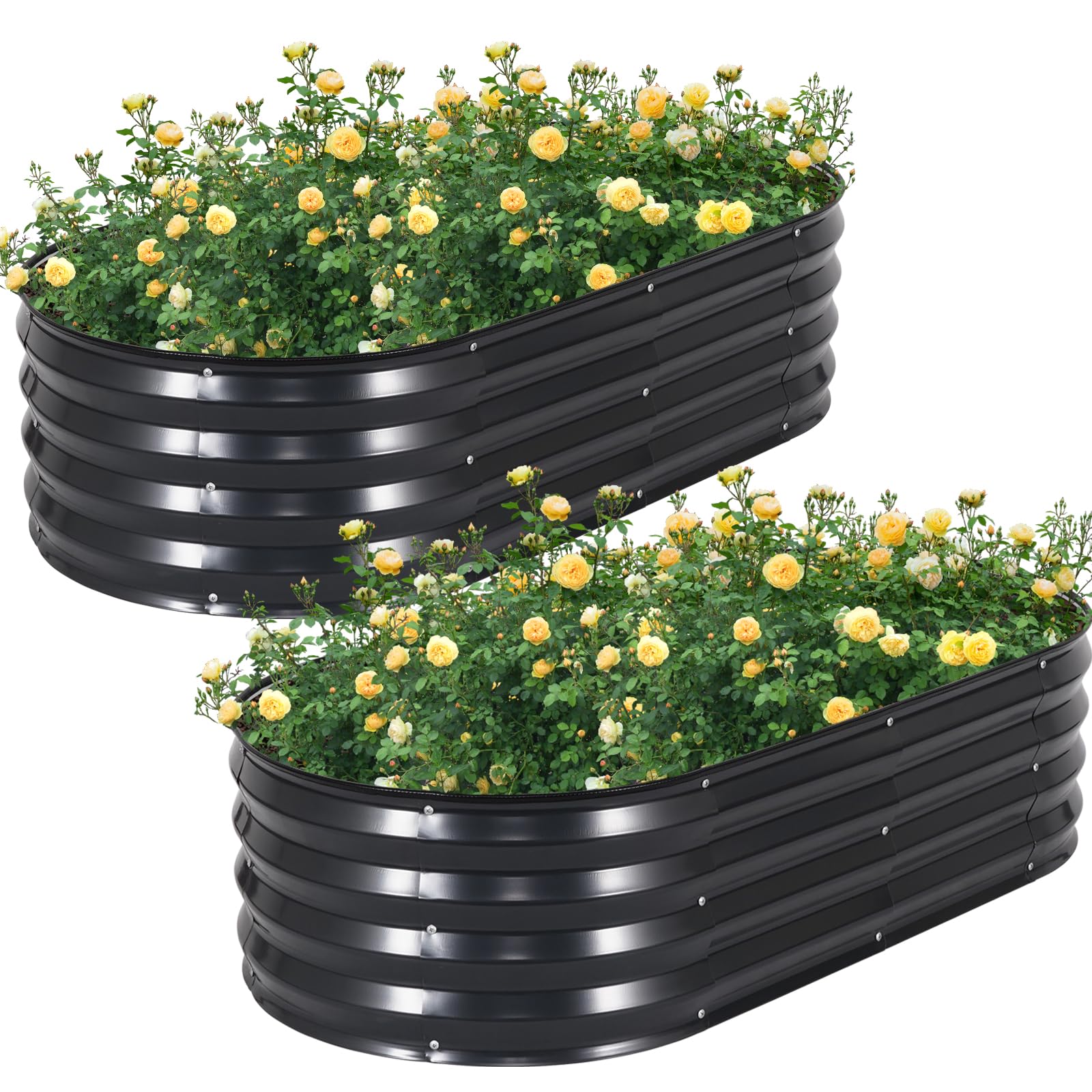 STBoo Galvanized Raised Garden Bed Outdoor, 2Pcs 120x60x30CM Oval Planter Box with Rubber Strip,Metal Raised Bed Kit for Vegetables Flowers Herbs, Grey