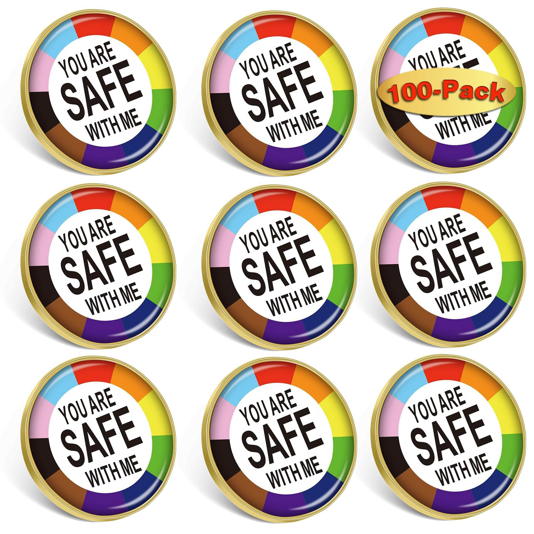 Confezione da 10/20/50/100 spille da bavero con scritta "You are safe with me", per uomini, donne, vestiti, borse, cappelli, idea regalo