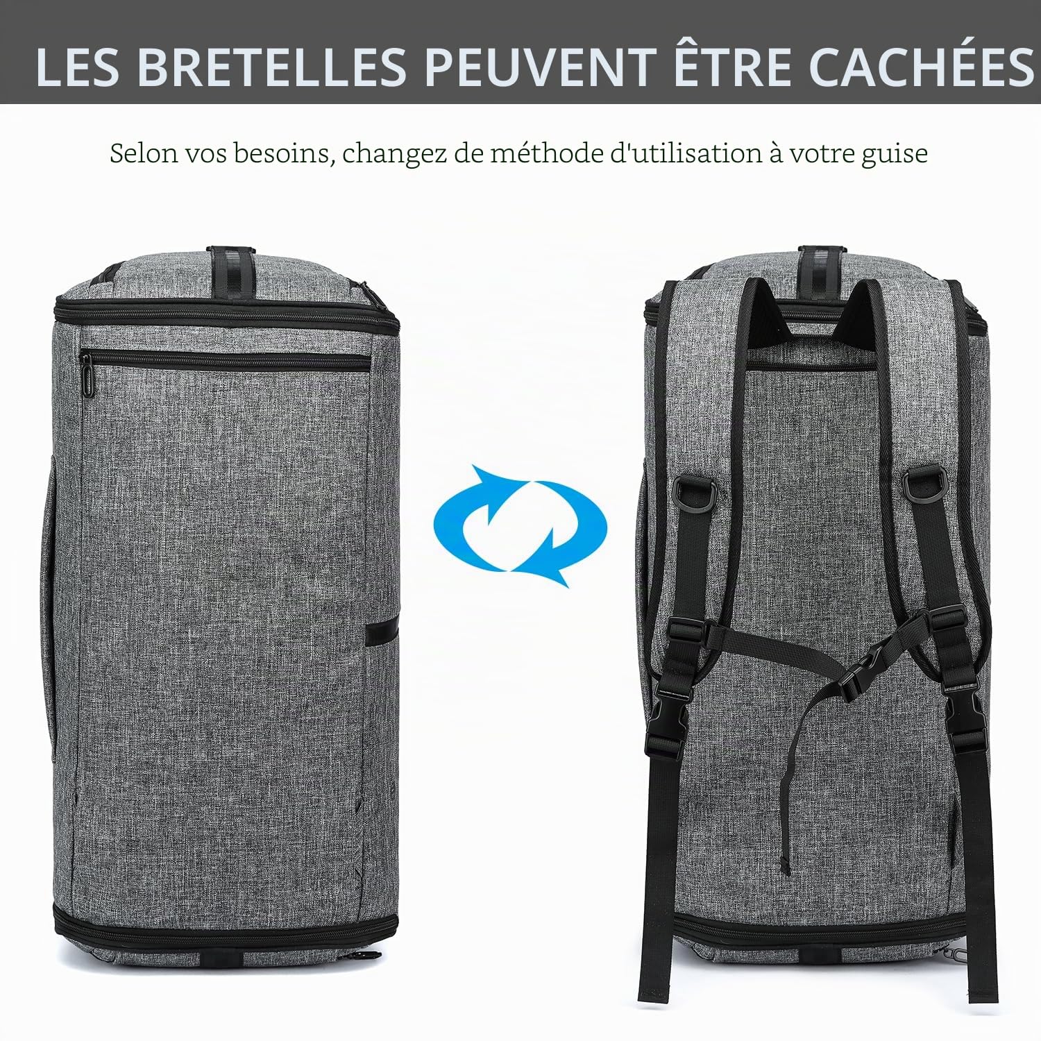 TUGUAN Sac à Vêtements de Voyage Convertible 3 en 1 Housse Costume pour Voyage d'affaires avec Sangles de Sac à Dos et Compartiment pour Chaussures (Gris + Marron)