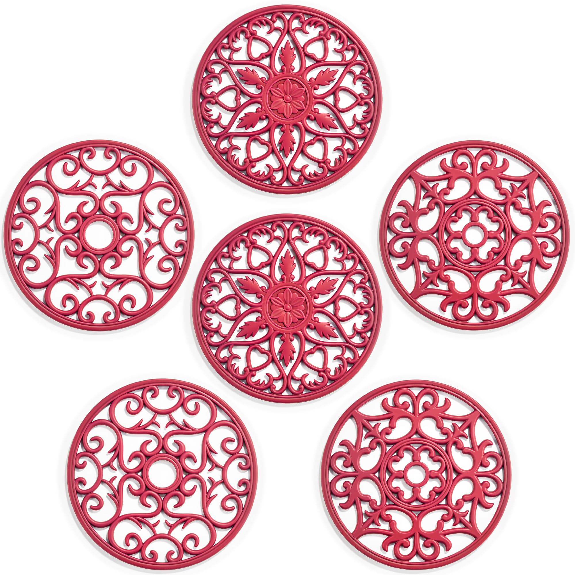 SMARTAKE 6 Set Silicone Trivets, Multi-Use Carved Trivet, Insulated Non-Slip Durable Kitchen Mats, Flexible Modern Kitchen Table Mat, for Hot Dishes,