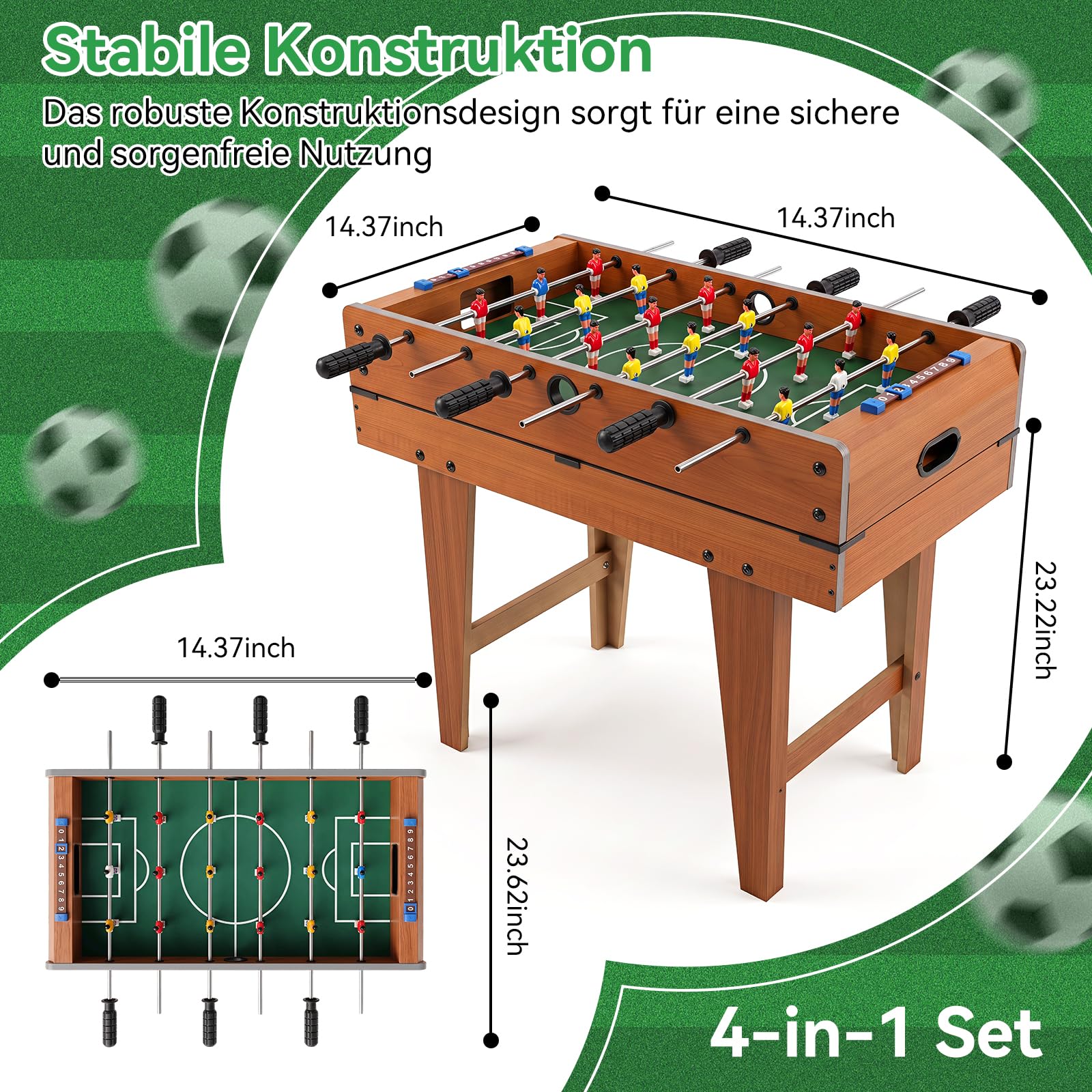 4-in-1 Multi Game Table, Tischkicker Kickertisch for Kids and Adults