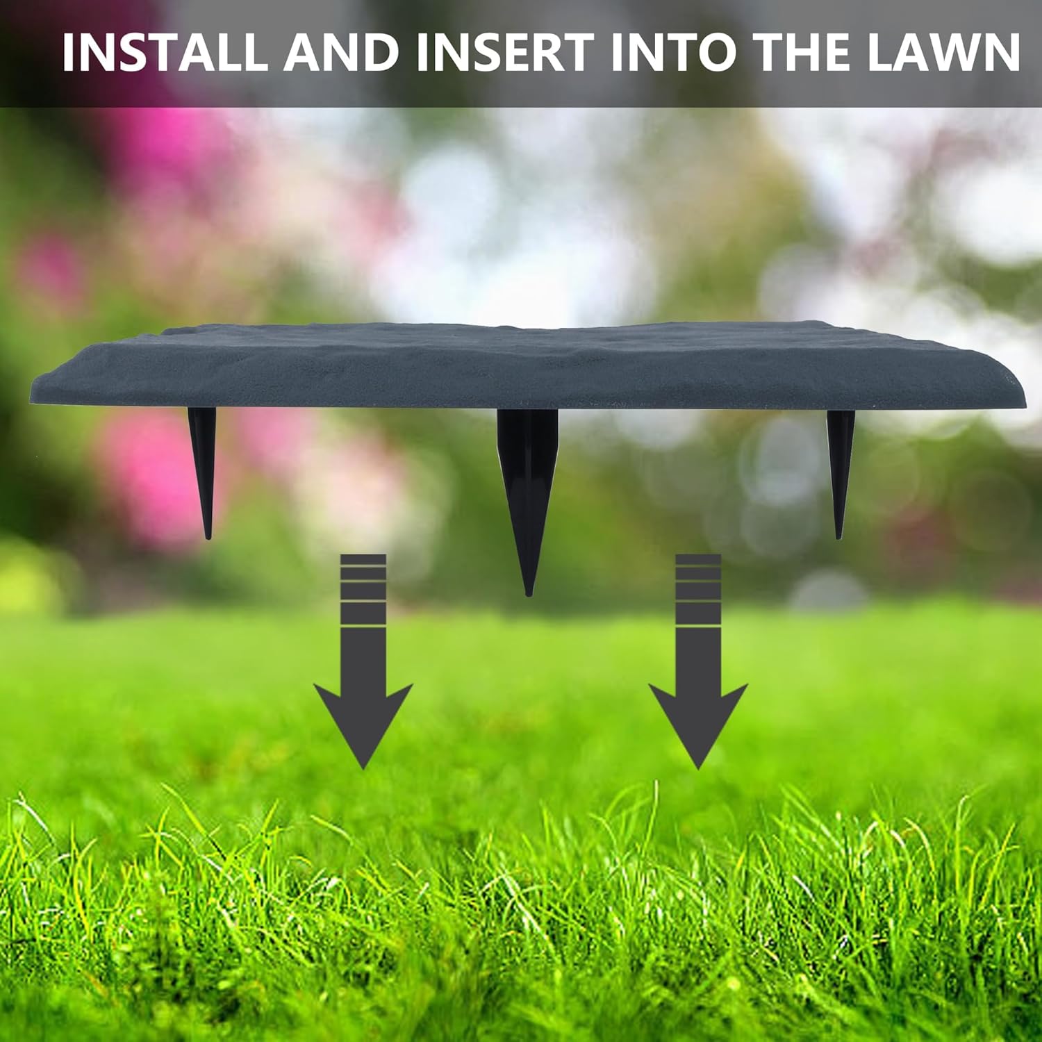 4Pcs Large Stepping Stones Outdoor Garden Walkway, Durable Plastic Pavers for Patio, Pathway, and Landscaping, Weatherproof Stepping Stones with Ground Stakes for Easy Installation Square Grey