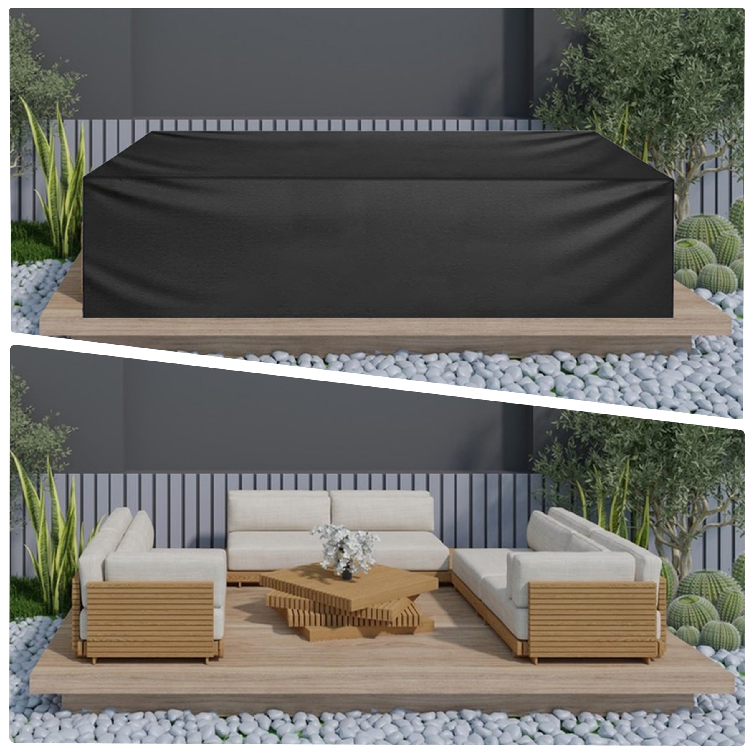 HNKDKJ Garden Furniture Covers Rectangular Cover for Garden Table and Chairs 110x110x74cm/Length x Width x Height Waterproof Outdoor Garden Table Cover for Rattan Cube Set Heavy Duty 420D Oxford