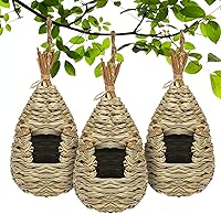Gute 3-Pack Natural Grass Hummingbird Houses - Hand-Woven Hanging Bird Nests for Wrens, Finches, Garden & Outdoor Decor