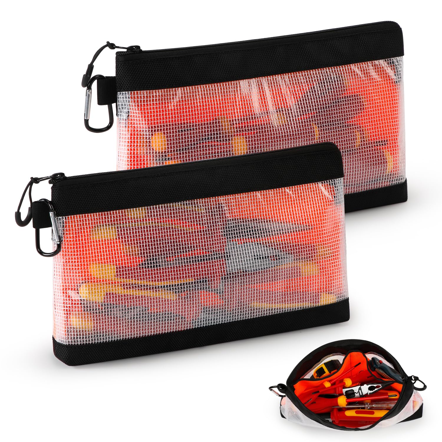 WISEPRO Zipper Clear Tool Pouch, 2 PCS Waterproof Mesh Tool Pouches