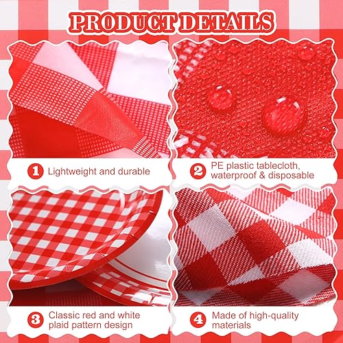 Miniatura 10 de 205 piezas de suministros de fiesta para 25 invitados, mantel a cuadros, banderín, banderín, plato, servilleta, cubiertos y pajita para fiesta de