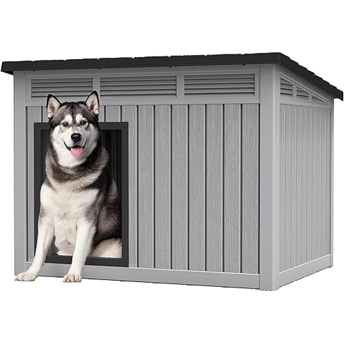 Large Weatherproof Dog House with Removable Roof for Indoor & Outdoor Use - Spacious (42.8" L x 33" W x 31.5" H) Classic Grey