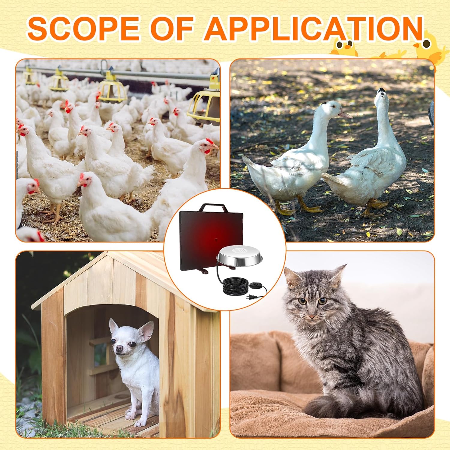 VIHOSE 2 Pcs Chicken Coop Heater 1 PC Radiant Heat Panel with Adjustable Temp 77 to 200℉ 1 PC Stainless Steel Poultry Chicken Waterer Heater for Winter Heated Base Radiant Warmer for Inside Outdoor